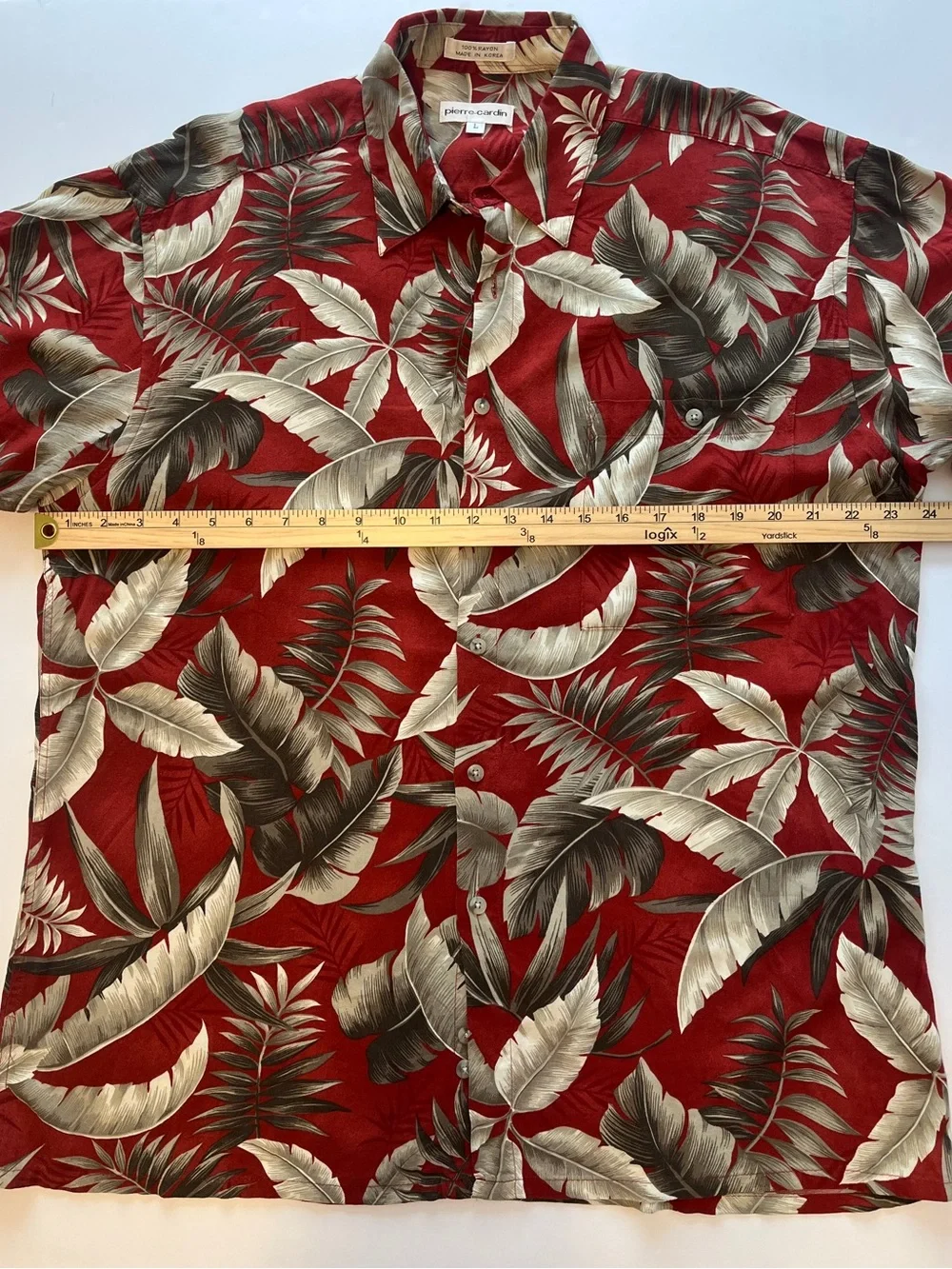 Pierre Cardin Men's Red Tropical Print Short Sleeve Shirt size L rayon button